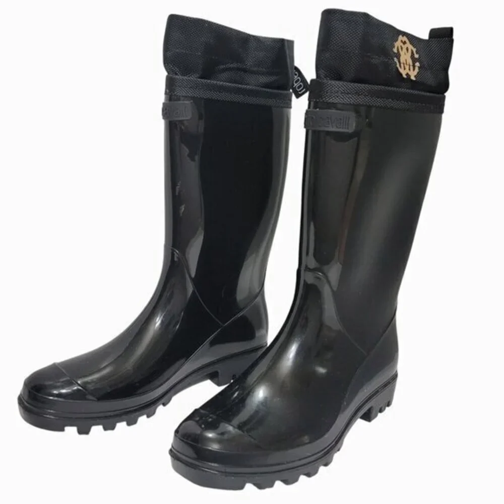 Roberto Cavalli Boots Black Rubber Rain 35